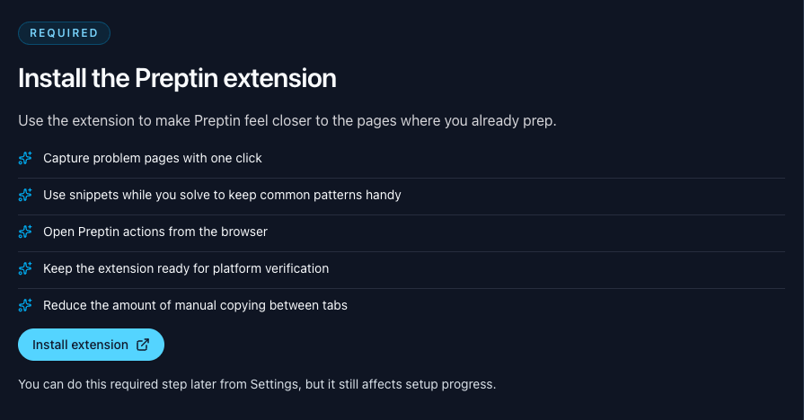 Install the Preptin extension from onboarding